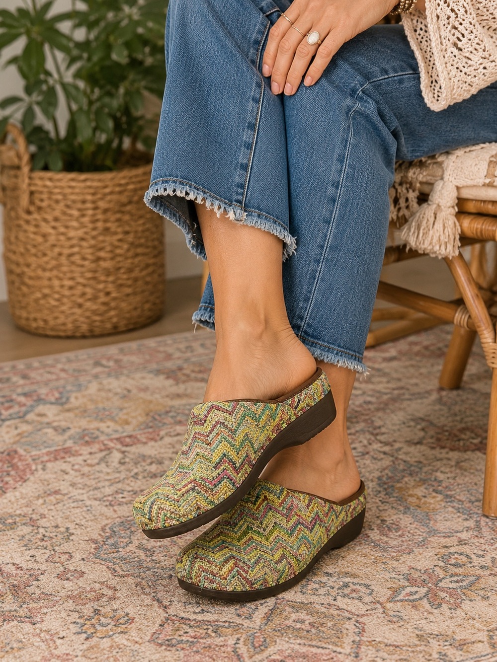 Sanita Danish Clogs Chevron Tapestry Boho Retro Mule Shoes EU 39